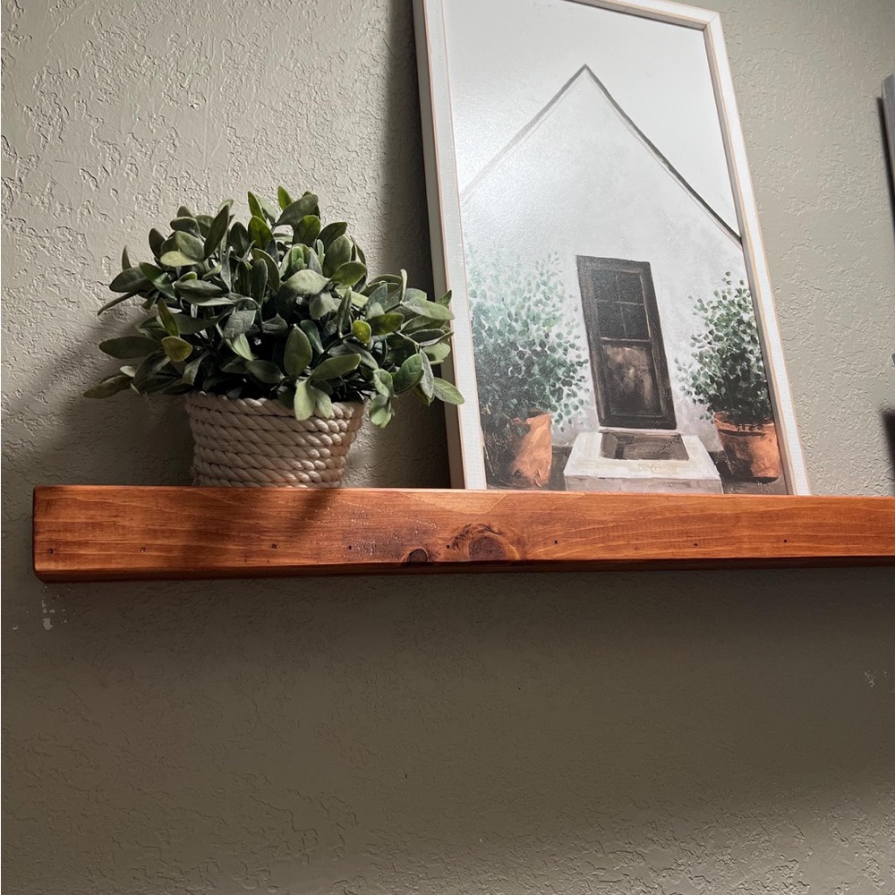 Rustic Brown Wooden Wall Shelf with Greenery